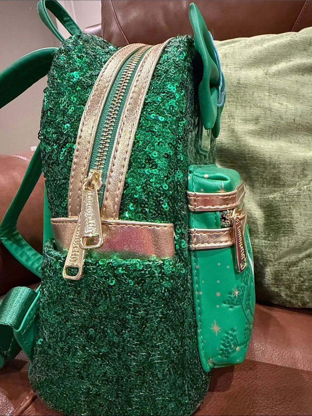 Loungefly Green Sequin Tinker Bell Mini Backpack and Peter Pan Wallet